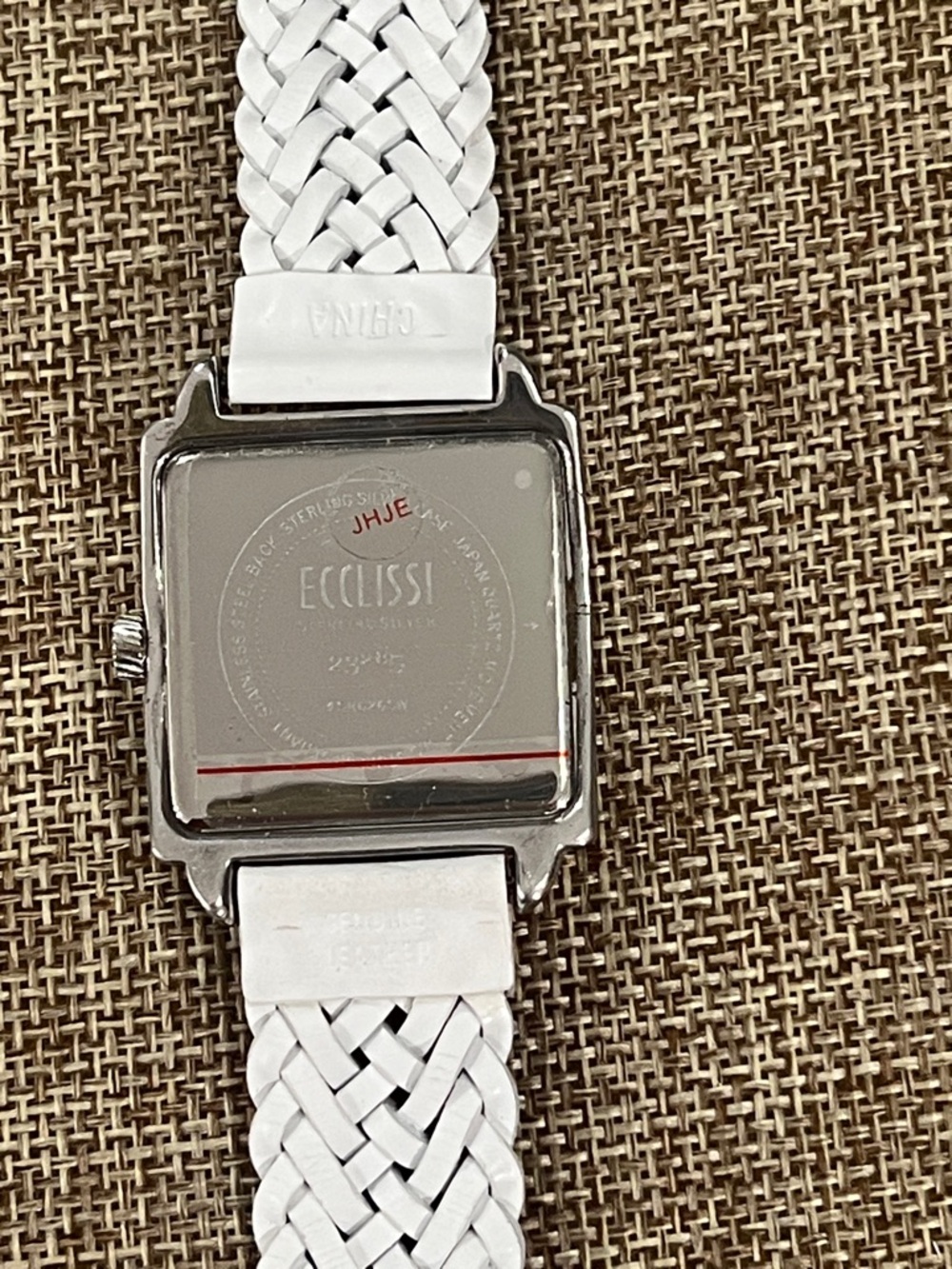 Ecclissi White Braided Leather Watch with Square Silver Case - Picture 5 of 5